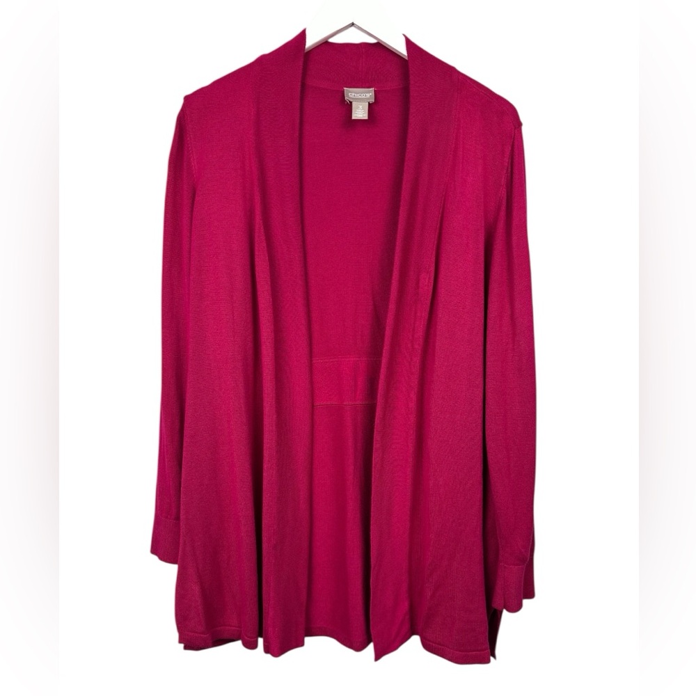 Chico’s Hot Pink Long Sleeve Open Front Long Cardigan XL